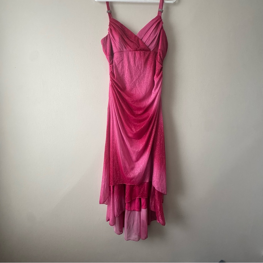 Y2K Vintage Mermaid Pink Ombre Glitter High-Low Slip Dress